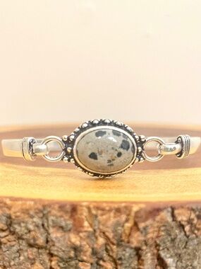 Dalmatian Jasper Oval Cuff Bangle Bracelet in 925 Silver Plated NWOT
